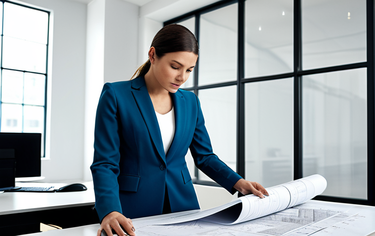 **

"A professional female architect in a modern office setting, fully clothed in a stylish, modest pantsuit, reviewing blueprints. Natural lighting, clean design, focused expression. Safe for work, appropriate content, perfect anatomy, well-formed hands, professional, family-friendly."

**